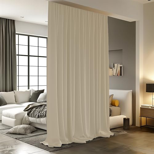 Raumteiler-Vorhänge, Trennwände, Verdunkelung, Deckenschienenvorhang, kompatibel mit Gardinenstangen, Geräuschreduzierung, Sichtschutzvorhang, 3 m breit x 2,1 m hoch, Cremebeige, 1 Paneel