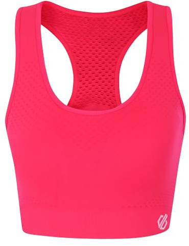 Dare 2b Womens Dont Sweat It Medium Impact Sports Bra, Seamless Q-WIC Antibacterial Fabric - Perfect for Activewear, Working Out & Yoga Neon Pink