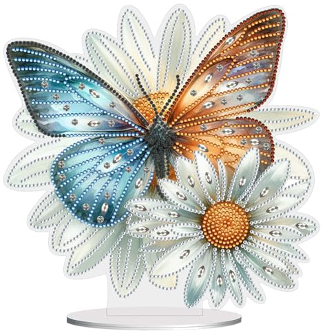 Starnearby DIY Diamond Painting Schmetterlinge und Blumen Deko, 5D Diamant Painting Tisch Deko, Diamant Malerei Kunst Set, Ornamente Geschenke für Anfänger Hausgeschenk Deko für Familie