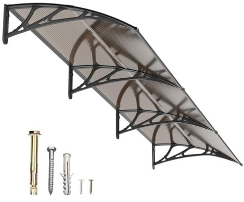 Pensilina Tettoia per Porta Balcone Esterno 300x80cm in Policarbonato,Baldacchino Tetto per Finestra e Veranda, con Protezione UV, Antipioggia e Antineve
