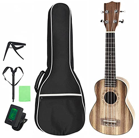 Ukulele Bausatz Konzert-Ukulele 21 Zoll Hohe Qualität Sopraner Ukulele Zebra Holz 15 Bünde Vier Saiten Gitarre+Bag+Tuner+Saiten+Strap+Tuch