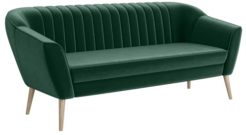 MEBLINI Mini Sofa 3-Sitzer für Wohnzimmer - Mini Lounge für DREI Personen - Küchensofa - Sofa Klein - KAIA - 3 - Grün Samt