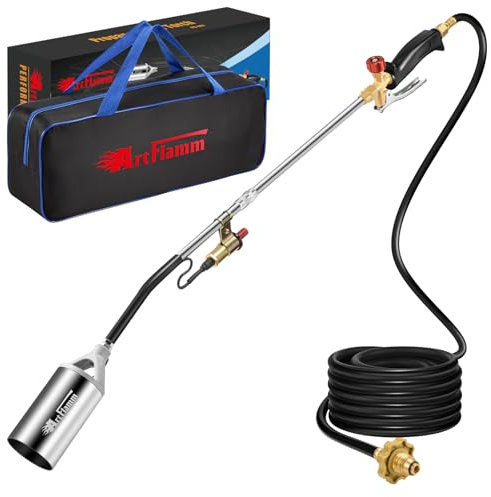 ARTFLAMM Portable Propane Torch Weed Burner Kit with Storage Bag, High Output BTUs Torch Gun with 10 FT Hose, Self Igniter Weed Flame Torch for Campfires,Roofing,Melting Snow Ice