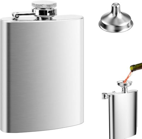 Flasque a Alcool en Acier Inoxydable 8 Oz / 227 ml, Flasque de Whisky, Portable Hip Flask avec Petit Entonnoir, Étanche Flasque Alcool pour Randonnée, Escalade, Camping, Voyage
