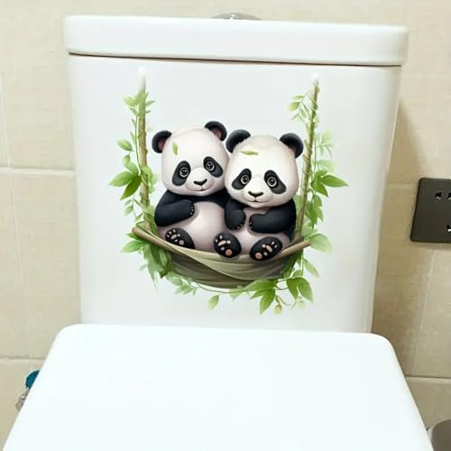 TOLOVIS Panda Swing Toilet Cover Sticker Decals,Flower leaf bird Waterproof Toilet Lid Tank Seat Decals Cistern Self-Adhesive Bathroom Wall Sticker