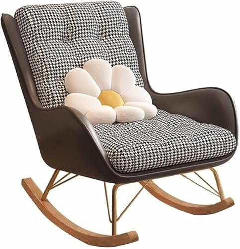 FZZIBQYR Schaukelstuhl für Wohnzimmer, Schlafzimmer, gepolsterter Schaukelstuhl mit Massivholzbasis für Büro, Lounge, Schlafzimmer (Dunkelbraun)