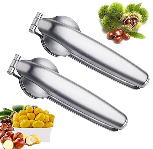 Kastanien Clip, Walnüsse Nußknacker, 2 Stück Haselnuss öffner, Nussknacker Sheller, Edelstahl Metall Maronen Schneider, Maronizange, Nussknacker Sheller für Walnüsse Kastanien Nüsse (M1)