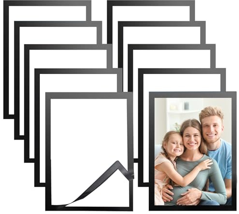 10 Stuck Selbstklebend Magnetisch Painting Bilderrahmen, Inforahmen Dokumentenhalter Hängenden, Schwarz Rahmen für Dekoration Hause, Buro, Schule, Wechselrahmen für Wände, Fenster, Wohndekoration