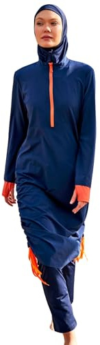 Islamisch gemusterter bescheidener Badeanzug in voller Länge für Frauen | 4-teiliges muslimisches Burkini-Set (Oberteil, Hose, Haube, Bustier) | Langärmliger Rashguard mit vollständiger Abdeckung