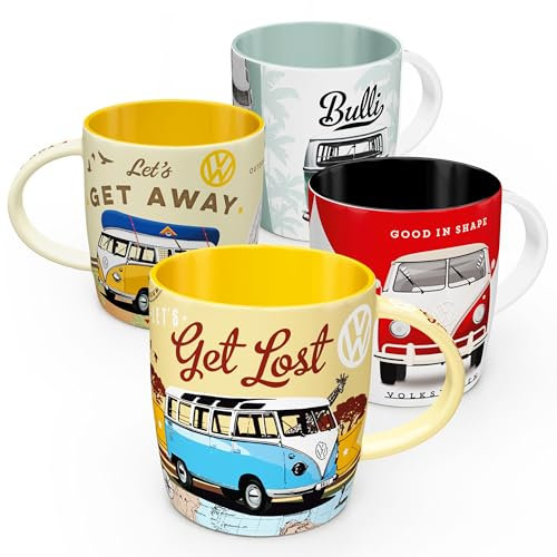 Nostalgic-Art Retro Kaffee-Becher (4er-Set), 330 ml, VW Bulli Set 3 – Volkswagen Bus Geschenk-Idee, Original Lizenzprodukt (OLP), Keramik-Tasse, Vintage Design
