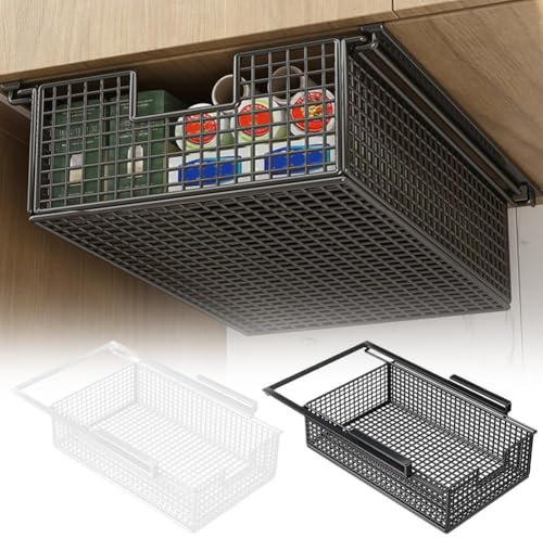 Ainiupi Under Desk Drawer Organizer Clamp-On, Mesh Metal Desk Drawer Attachment, Drawer Slide Out, On Desk Or Under Desk Organizer For Office Supplies & Home Essentials