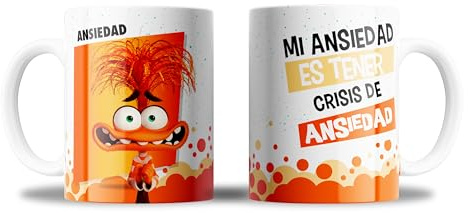Taza Del Revés 2 con Todos los Personajes y Emociones- ¡Imprescindible para Fans! ¡Regalo para niños y niñas! 350ml Cerámica (Ansiedad)