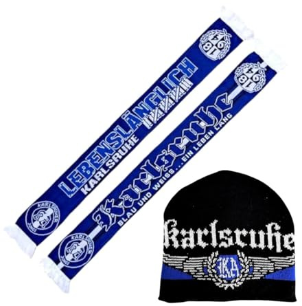 Karlsruhe Fan-Set Nr. 4 (1x Jacquardschal + 1x Strickmütze), blau-weiss, Fussball, 1894, Weihnachten, Christmas, Geschenke