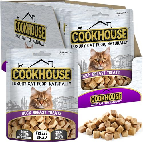 COOKHOUSE 100% Duck Breast Freeze Dried Luxury Cat Treats - 12 x 10g Bags - 100% Natural - Grain Free - High Protein - Low Fat