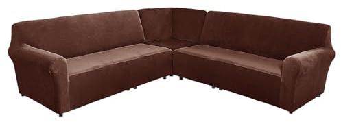 SXZAGZR L-förmiger Sofabezug Ecksofa 7 Sitzer, L-Form Sofahusse, Couchbezug rutschfest, Eckcouch Cover, Samt Sofabezug Eck Stretch Sofa Überzug Braun