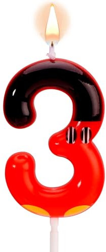 Cartoon Mouse Candle, Black Red Birthday Candle Number Candle Red Mouse Cake Topper Cartoon Mouse Birthday Decorations for Themed Party Baby Shower Supplies (Number 3)