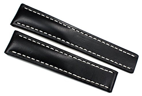 Sulla RIOS1931 22mm / 20mm schwarz Pilot Uhrenarmband kompatibel mit Breitling Faltschließe aus Juchtenleder