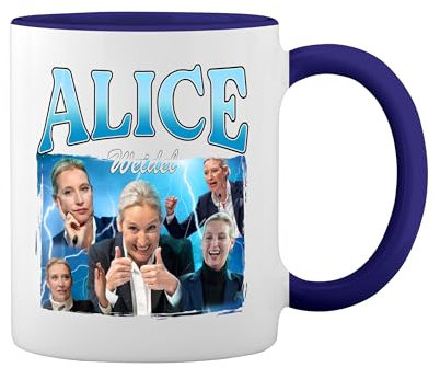 All Faces Of Alice Weidel Afd Weiße Tasse Mug mit blauem Felgen und Griff