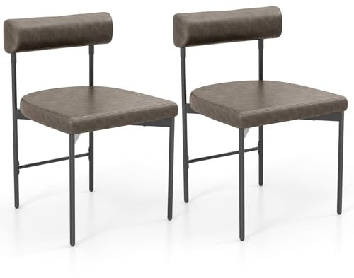 GIANTEX Esszimmerstühle 2er Set, Küchenstuhl Polsterstuhl Wohnzimmerstuhl, gepolsterte Rückenlehne, Sitzfläche aus PVC-Leder, Schalenstuhl mit Metallbeinen bis zu 180kg belastbar, Esstischstühle Grau