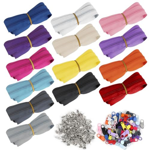 Wapasezyar 14 Farben Reißverschluss Nylon Endlos, 39,2m Reißverschlüsse Meterware, Teilbarer Endlos Reißverschluss mit 56 Zipper und Reißverschluss für Kleidung Bettwäsche Kissen Tasche Mäppchen