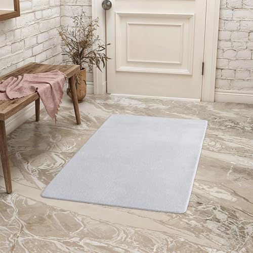 Teppium Läufer Teppich Weiss 80x150 cm Waschbarer Kurzflor Teppich, rutschfest & weich, modernes einfarbiges Design für Schlafzimmer, Küche & Flur