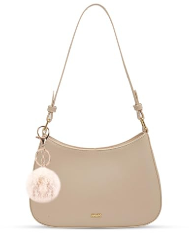 cailiya Umhängetasche Damen Klein Handtasche,PU Leder Schultertasche Vintage Kleine Handtasche Damen,Handtasche Damen Klein mit Plüschball,für Frauen Dating Party Reisen Einkaufe (Cremefarben)