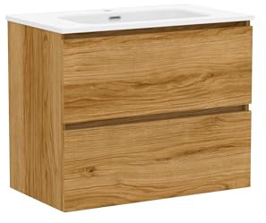 Baikal Mueble de Baño Klay. Mueble MONTADO. 2 Cajones Suspendido con Lavabo. Armario de Baño. Lavabo Ceramico. 80cm Teka.