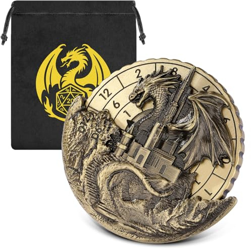 7 in 1 Dragon and Castle Fingertip Gyro, DND Wheel Dice Spiner, DND Starter Set, 7 in 1 Metal Dice Set, D&D Gifts with Dragon Logo Gift Bag, Tabletop Games, Role Playing Board Game Accessories, Bronze