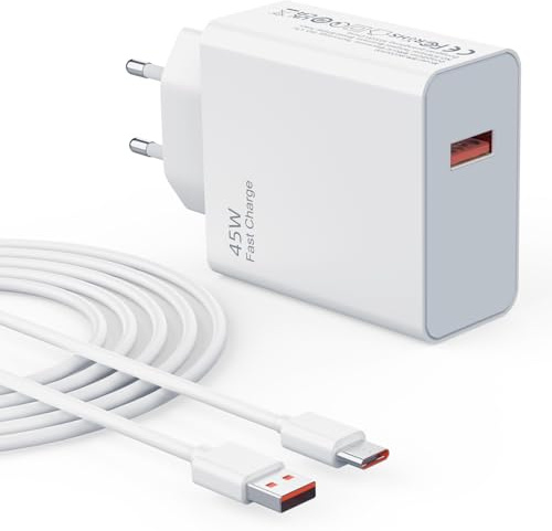 45W Chargeur Rapide Turbo pour Xiaomi Redmi avec 6A Câble USB C 1M | pour Xiaomi Redmi Note 14 Pro 5G/13 12 11 10 A5 A3, Poco X7 X5 X4 X3 F7 F5 M7 M6, Xiaomi 13 Lite 13T 12T 12 11T 10T