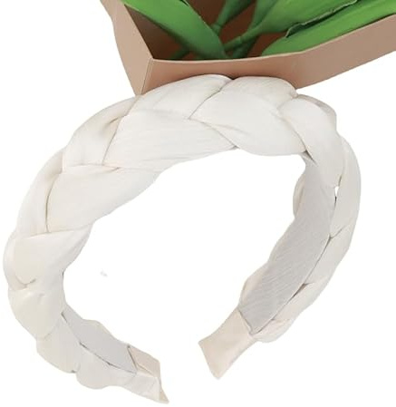 WANYI Geflochtene Stirnband, Haarreif Haarreifen Damen Breit Organza Haarbänder Trachten Haarreif Niedliches Haarband für Mädchen Damen Reisen, Make-up, Fotoshootings(Weiß)