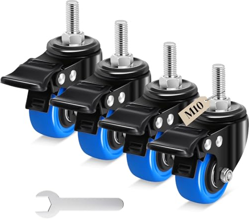 Humagineer 50mm Möbelrollen mit Bremse, M10 x 1,5x 30mm (Schaftdurchmesser 9.5mm,Schaftlänge 30mm), Rollen für Möbel Tragfähigkeit 270KG, Schwerlastrollen Lenkrollen für Möbel, Grill, Wagen, Transport