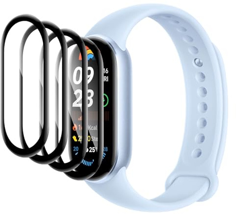 DXULWLM 4 Piezas Protector de pantalla compatible con Xiaomi Mi Band 9,HD transparente,3D Cobertura Completa,Sin Burbujas,Anti-Arañazo Protector de Pantalla