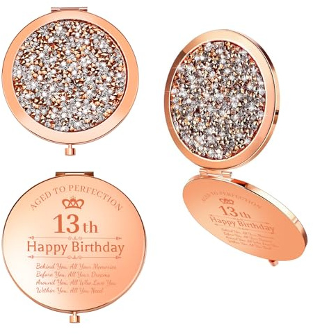 Bolosa 13. Geburtstag Geschenke für Mädchen, süßes Mädchen 13 Jahre alt Geschenke Kompaktspiegel Make-up Spiegel für Schwestern, Freunde, Tochter, Enkelin