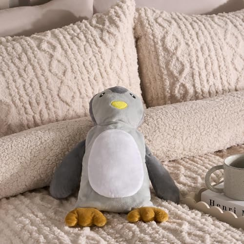 OHS Hot Water Bottle with Plush Cosy Penguin Cover, 2L Leakproof Large Hot Water Bag for Neck Shoulder Hand Feet Warmer and Pain Relief Ideal for Adults Kids, Grey