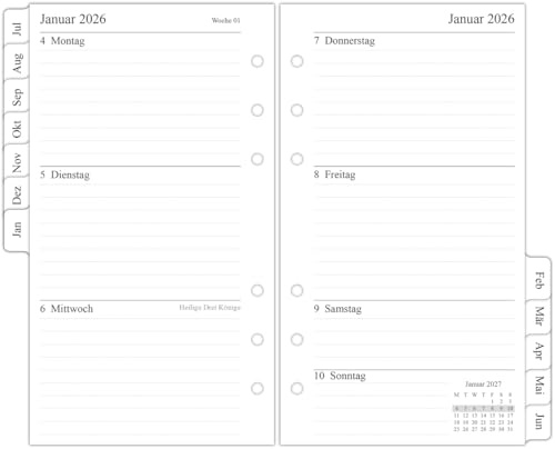 newestor 26-27 Wochenplaner Einlage Personal A6, 1 Woche auf 2 Seiten mit Tabs, Jul 2026 - Jun 2027, 9,5x17,1cm