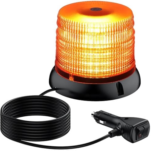 DTEANJU Baliza giratoria Rotativo Luz LED, Rotativo Tractor, 12 V 24 V, | 72 LEDs, base magnética,Cable de 5 metros, 6 modos de parpadeo, luz Baliza de advertencia IP65 para coche, camión, tractor