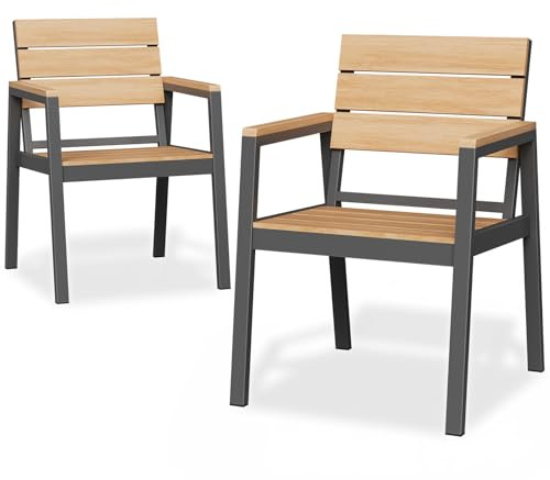 JUMMICO Gartenstuhl Klappbar mit Holzoptik, Breitere Rückenlehne & Voll-Aluminium Gestell, Komfortabler und Stapelbarer Stuhl für Terrasse und Garten