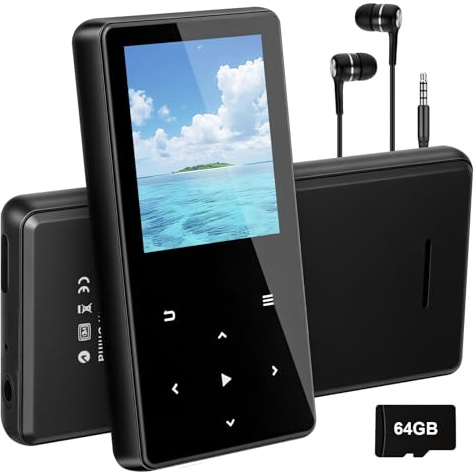 Lythere 64GB MP3 Player with Bluetooth, Mini Portable Music Player with Speaker, Digital Audio & MP4 Player, FM Radio, Voice Recorder, Supports Up to 128GB, Earphones Included