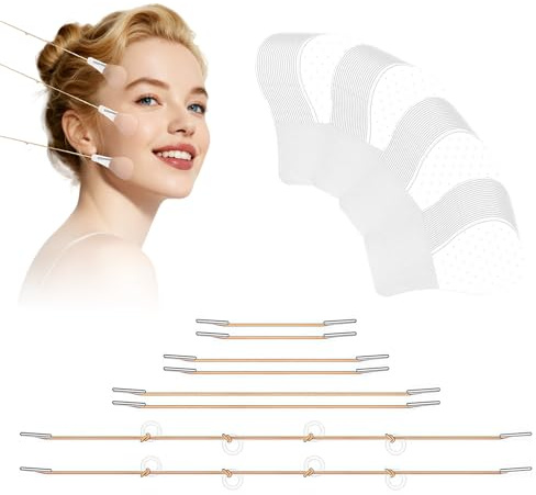 Face Lifting Tape Set,Gesicht Straffen Tape gegen Doppelkinn,80 Unsichtbare Aufkleber & 4 Hebeseile für Sofortige V Form Konturierung von Gesicht, Wiederverwendbares V Gesichtsband,Hals & Kieferlinie