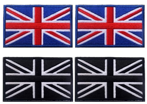 4 Stück England-Flagge Emblem, Britische Union England-Flagge Patches, Aufnäher mit Union Jack-Flaggen für Uniformen, Taschen, Mützen