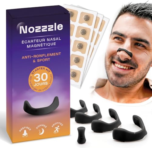 Écarteur Nasal Magnétique Anti-Ronflement Bande Nasale Aimant Nez 30 jours | Dilatateur et bandelette nasale magnétique : mieux respirer, sport et sommeil, sans ronflement. Blanc, 4 tailles, 60 patchs