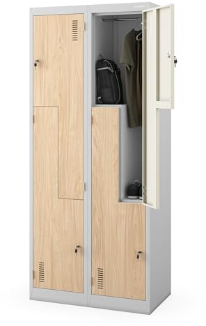 Jan Nowak Umkleideschrank Metall 4 Fächer Personalschrank 185x80x45 cm | Kleiderspind, Spindschrank abschließbar, 4 L-förmige Fächer mit Kleiderstange, Lüftung, je 30 kg, Wandmontage
