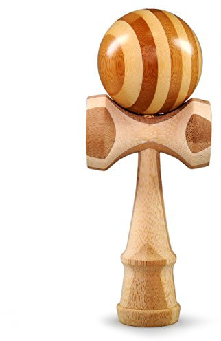Ganzoo Kendama aus Buchen-Holz, Original Japanisches Traditionelles Holz-Sportgerät mit Kugel, Schnur und Fangteller für Geschicklichkeit/Balancing, Geschenk-Idee (Holz Streifen)