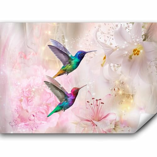 murando - Papier peint panoramique animal 350x256 cm - Revêtement mural décoration pour chambre salon - Design moderne - Jaune rouge rose gris - Fleurs oiseaux plantes rose animaux g-B-0068-a-b