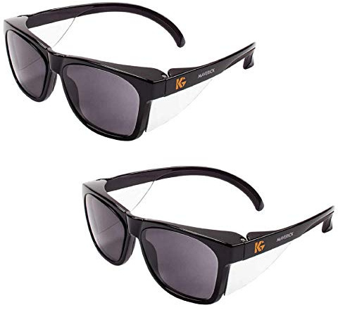 KLEENGUARD Maverick Safety Glasses, Smoke, 2 Pack, Anti-Fog, Anti-Scratch, UV 400 Protection, Contemporary Style, Unisex, Plastic Full Rim Frame, Polycarbonate Lens, Comfort Touch Points