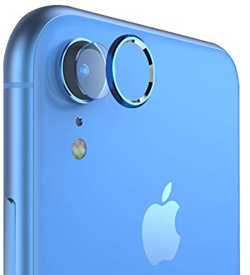 qichenlu 3X Kamera Glas Folie + 2X Kamera Alu Schutzring (Blau) kompatibel mit iPhone XR, Rückseite Kamera Schutz Set,Linsen Metall Rahmen Klar 6D Glas Kratzfest Kamera Hinten Schutz
