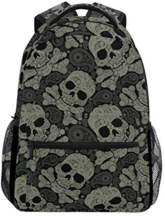 Rucksack mit Totenkopf- und Peisley-Motiv, wasserabweisend, für Schule, Schule, Computertasche für Damen und Herren, Outdoor, Camping und passend für bis zu 35,6 cm (14 Zoll) Notebooks