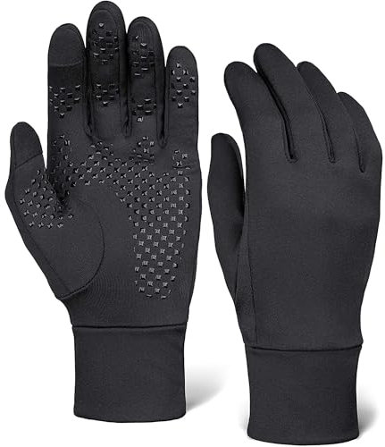 OutdoorEssentials Guantes Táctiles Mujer y Hombre - Guantes Finos Invierno para Correr - Guantes Movil Tactil con Agarre de Silicona - Guantes Termicos Finos - Guantes Negros