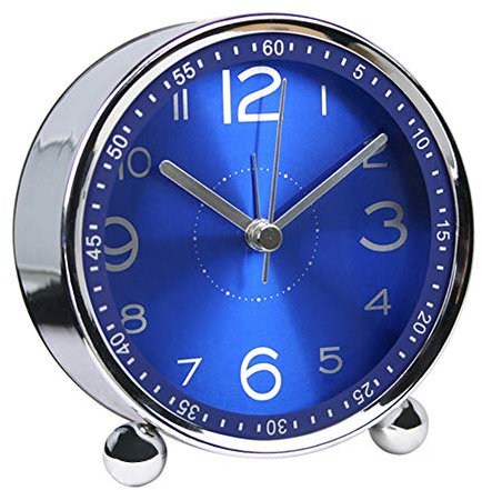 ALEENFOON 4 Zoll leiser Metallwecker Morgenwecker Retro-Wecker mit akustischem Alarm, elektronisch, mechanisch, batteriebetrieben, Reise-Uhren (blau)