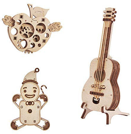 Wood Trick Set mit Mini-3D-Puzzles - Lebkuchen, Gitarre, Apfel - 3D-Holzpuzzlespiel - Tolles STEM-Projekt für AnfängerB088TWWYWV